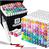 Reaeon Alcohol Art Markers, 80 Colors Fine & Chisel Dual Tip Marker Set, Permanent Art Markers for Adults Sketching Painting Drawing and Coloring(White Barrel)