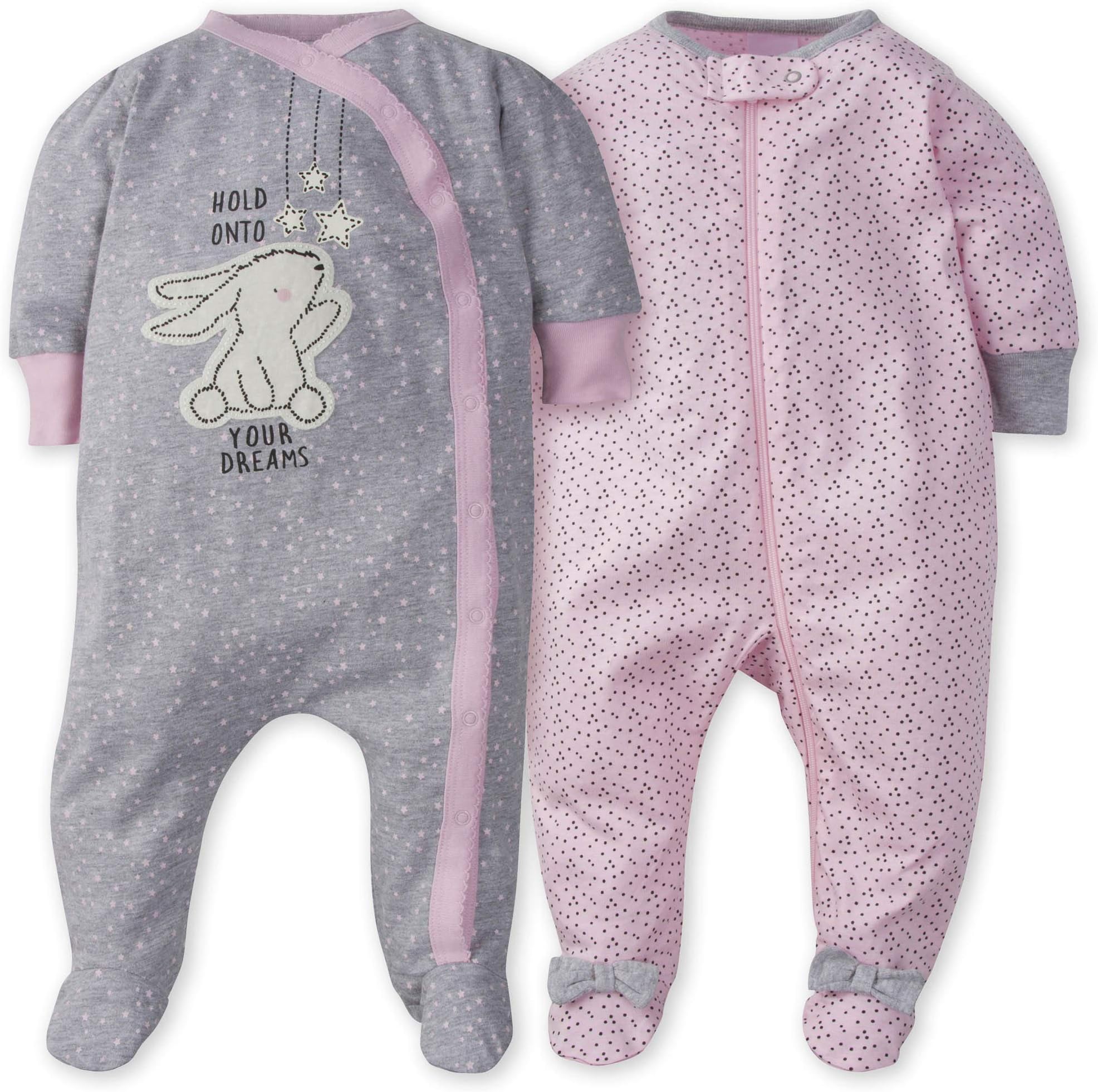 Baby Girls' 2-Pack Sleep 'N Play Footie, Bunny Love, 6-9 Months