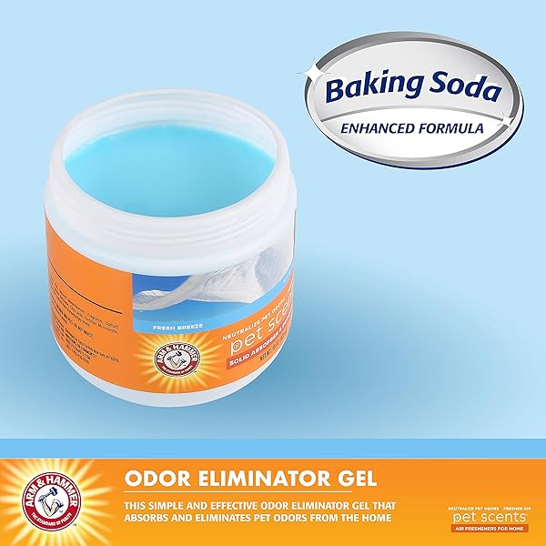 ARM & HAMMER PET SCENTS GEL ODOR ELIMINATOR, SOLID BAKING SODA DEODORIZER FOR PET AREAS, HOMES, LITTER BOXES, AND ROOMS, LONG-LASTING ODOR CONTROL, FRESH BREEZE SCENT, 15 OZ