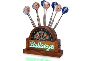 CoolGift Mart Light Up Dart Stand, Wooden Dart Holder with USB Powered Holds 9 Darts, Xmas Birthday Gifts for Darts Enthusias