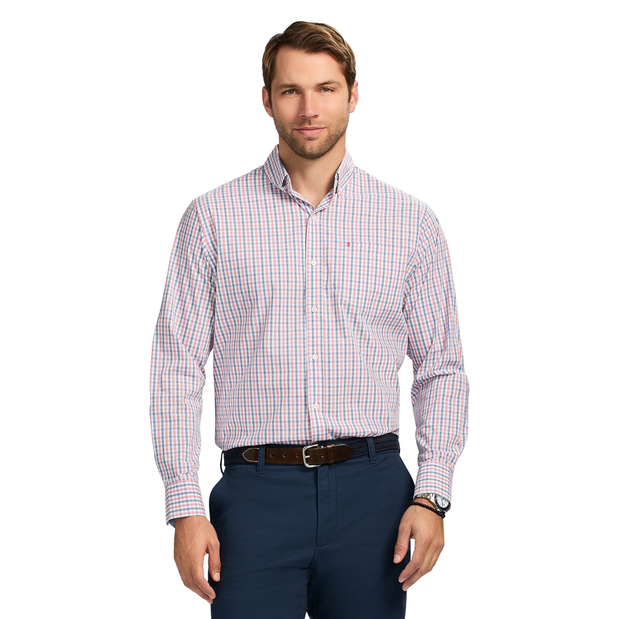 Izod Men’s Performance Comfort Long Sleeve Shirt, Holly Berry, XX-Large