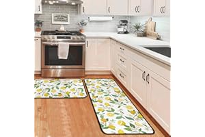OUXIOAZ Lemon Kitchen Rugs and Mats Non Skid Washable Absorbent Microfiber Kitchen Mat for Floor, Kitchen Mat Set of 2 Lemon Kitchen Decor Stain Resistant 17"x47"+17"x30"