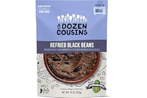A DOZEN COUSINS MEALS A Dozen Cousins Seasoned Beans, Vegan and Non-GMO Meals Ready to Eat Made with Avocado Oil (Refried Black Beans, 8 Pack)