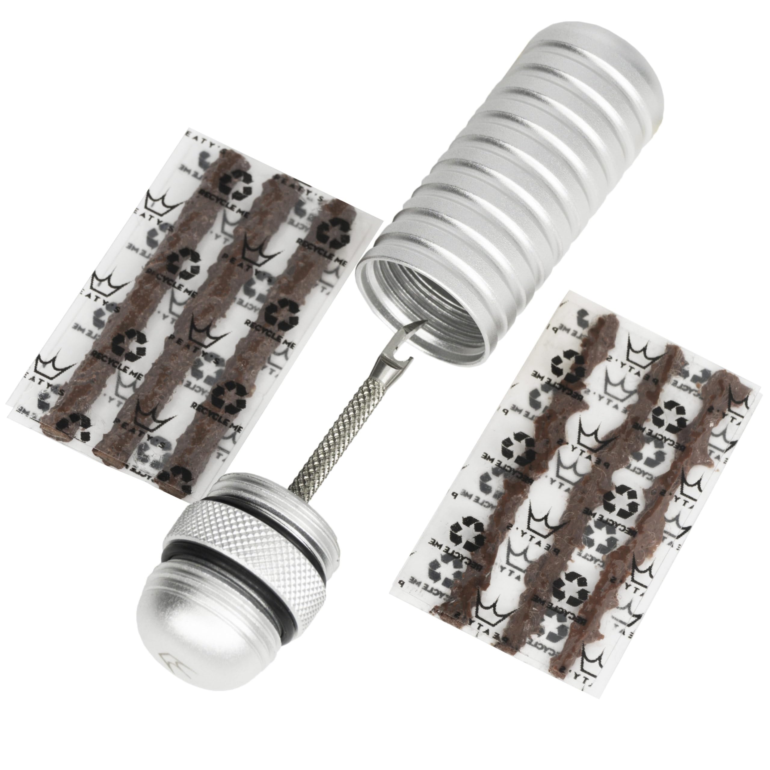 Peaty's Holeshot Tubeless Tyre Puncture Plugger Kit - Single-Sided Fork for Rapid Bike Puncture Repair, 3mm & 1.5mm Tyre Repair Plugs, For MTB, Road & XC Bike Tyres, Bicycle Tools and Kits, Silver