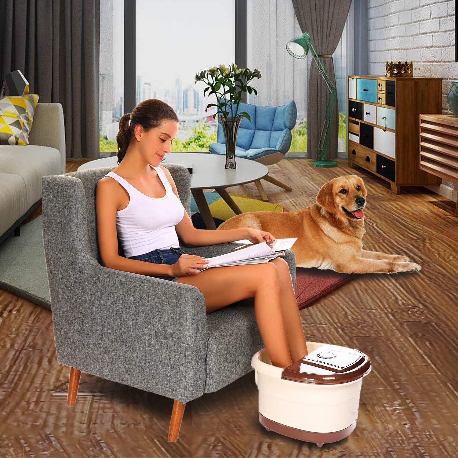 ACEVIVI Foot Spa Bath Motorized Massager with Heat, Frequency Conversion, Red Light Rolling Massage, Adjustable Time & Temperature, Water Spray Bubble: Health & Personal Care