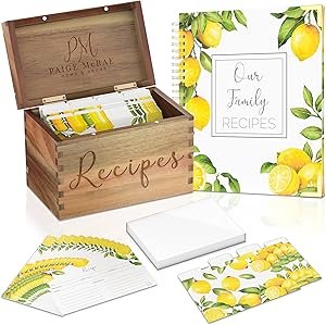 Wooden Recipe Box With Cards And Dividers, Protectors & 100 Page Blank Recipe Book To Write In-Recipe Card Box Organizer, Recipe Card Holder, 4x6 Recipe Cards And Box Set For Woman,Bridal Shower & Mom