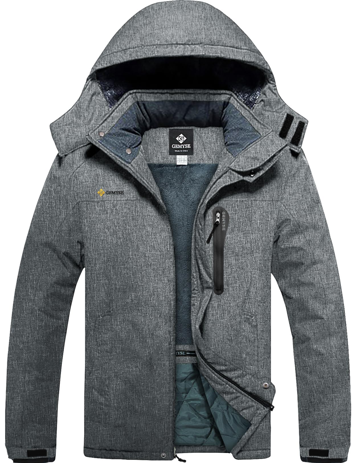 GEMYSE Men's Ski Snow Jacket Warm Winter Waterproof Coat Snowboard Rain Jacket Hooded Windbreaker(Marl Gray,Small) Image
