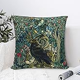 Dripglw William Forest Raven On Acanthus Leaves Blue Green Floral 12 Morris Throw Pillow Covers 18x18 Inch Aesthetic Pillow Decorative Pillowcase Home Decor Living Room Cushion Case Bed Sofa Couch