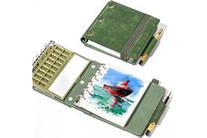 Portable Watercolor Sketchbook Set - 100% Cotton Hot Press 5.1x4.3 Inch 20Sheets Binder Art Journal with 18-Well Ceramic Pain