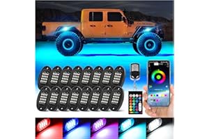 TDE EXPLORER.LIGHTING 16 Pods RGB LED Rock Lights for Semi Trucks Offroad Pickup Trailer Sedan, Segmented Change Color Underglow Lights Kit with APP/RF Control, 12V Waterproof Neon Multicolor Vehicle Underbody Light