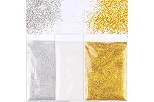 DAWRIS 60g Glitter Powder Fine Gold, Silver, White for Crafting, Nails, Face, Card Making, Resin, Cosmetic