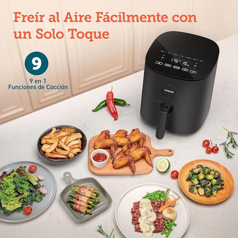 Fritadeira de ar durável de 4,7 L, 9 modos, máximo 230 °C, silenciosa