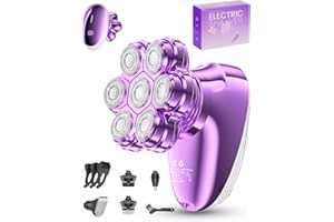 WEQOEE 5-in-1 Electric Razors for Women, 7D Magnetic Heads Full Body Shaver, Waterproof Wet Dry Hair Remover with LED Display, Rechargeable Bikini Trimmer for Underarms, Face, Legs, Lips, Arms - Purple