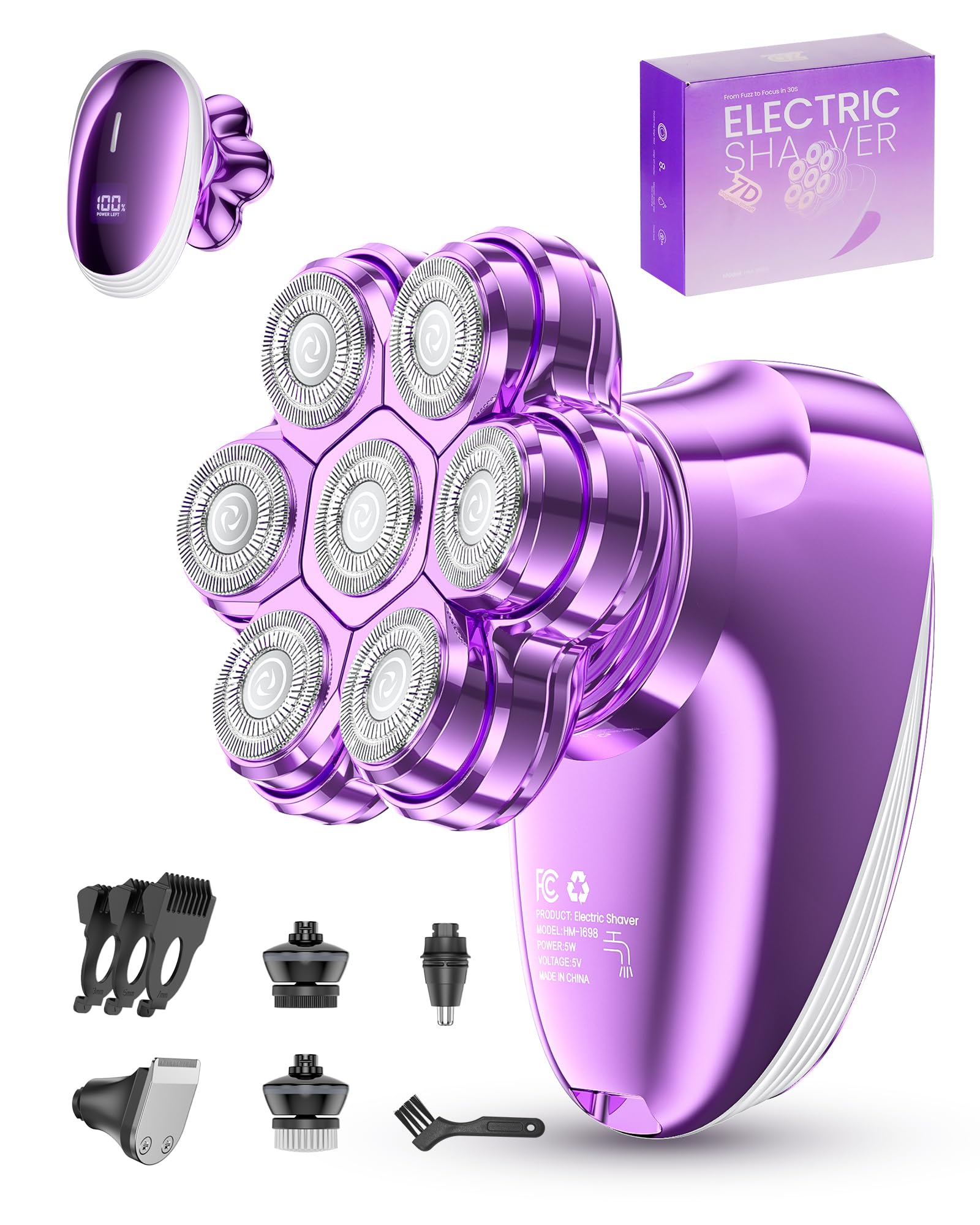 Photo 1 of 5-in-1 Electric Razors for Women, 7D Magnetic Heads Full Body Shaver, Waterproof Wet Dry Hair Remover with LED Display, Rechargeable Bikini Trimmer for Underarms, Face, Legs, Lips, Arms (Purple)
