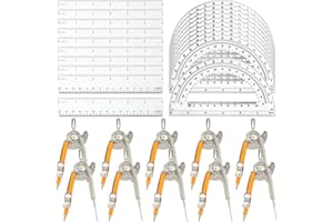 MOTOTO 40 Pieces Geometry Math Set Compass for Geometry Math Compass and Protractor Set Include Metal Compass with Pencil Plastic Ruler and Protractor for Student School Office Woodworking Drawing Tools
