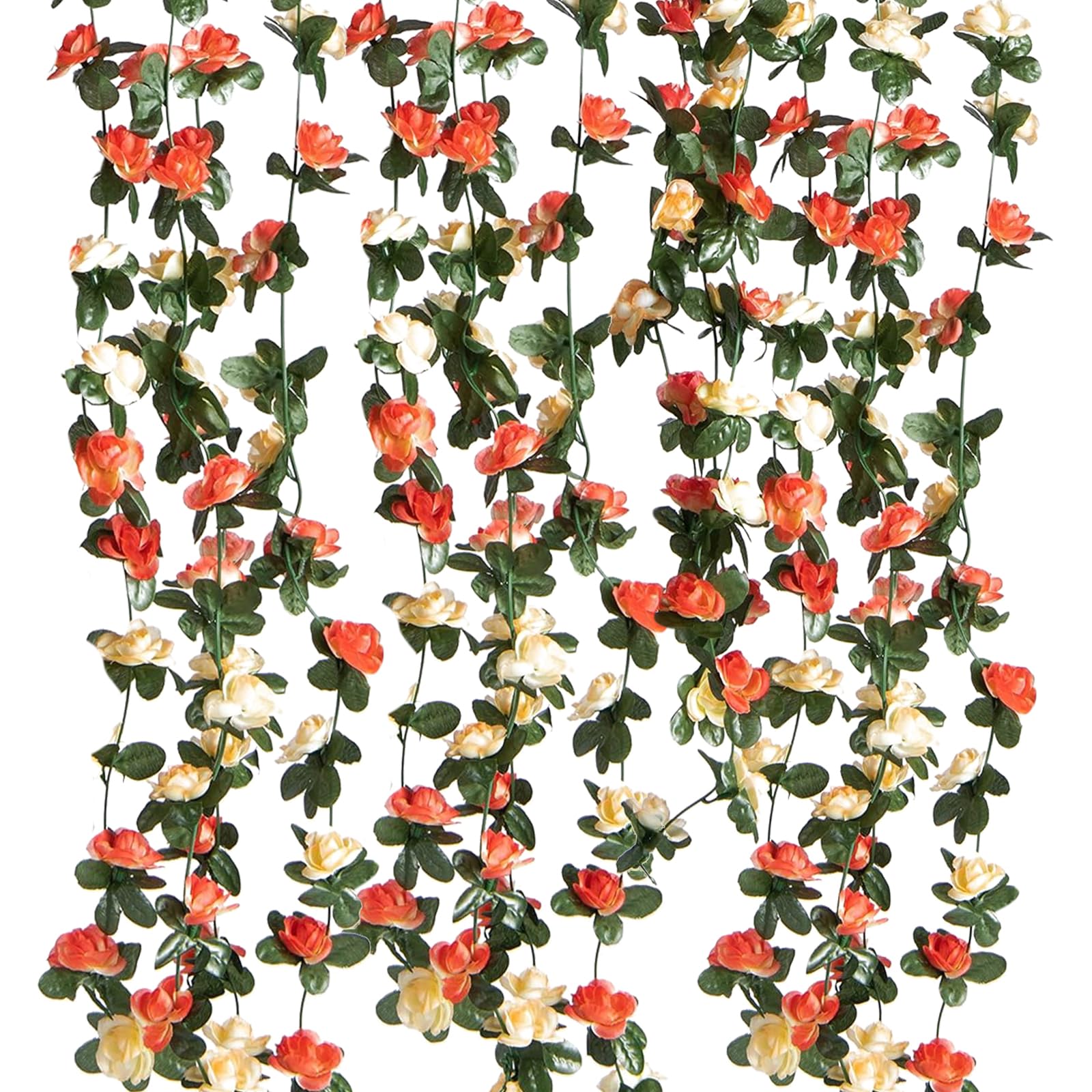 6 Pack 49FT Artificial Fake Rose Garland, Artificial Flower Vine Hanging Rose Garlands for Outdoor Indoor Wedding Wall Badroom Decoration (Champagne)