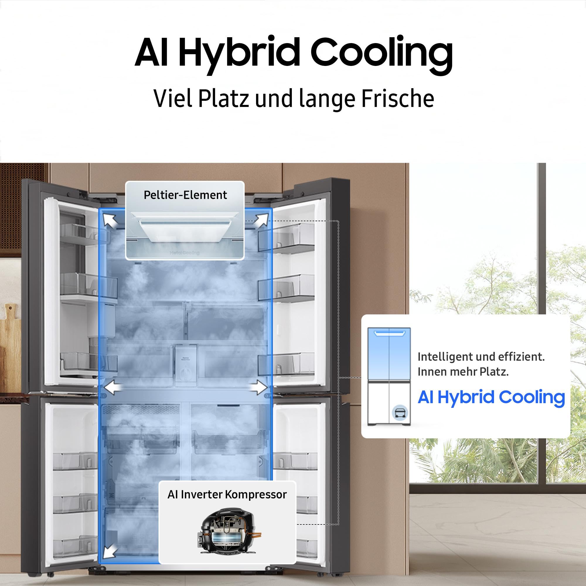 Samsung RM90F67CECEF Bespoke French Door Kühlschrank, 185 cm, 654 l, 255 l Gefriervolumen, AI Home, AI Vision mit integrierter Kamera, Beverage Center, Clean Deep Charcoal 6