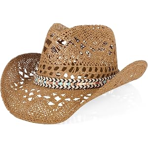 WQWOVRVO Cowboy Hat,Cowgirl Hat,Straw Cowboy Hats for Women/Men Wide with Shapeable Brim