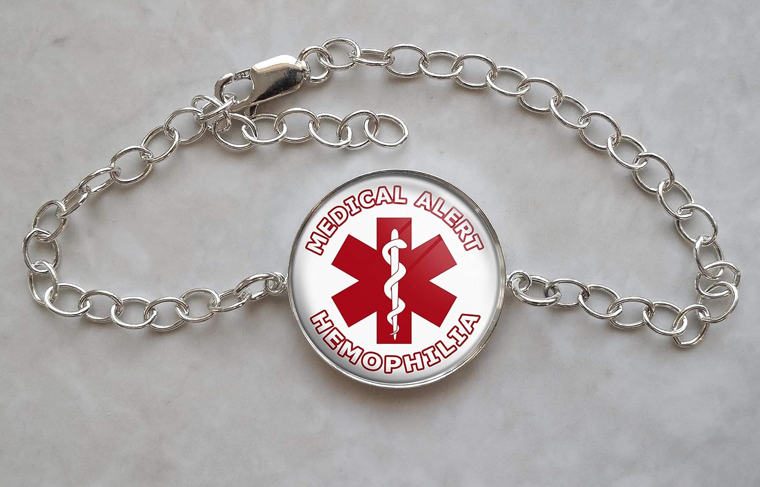 Medical Alert Hemophilia Sterling Silver Charm Bracelet Handmade