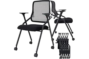 BROBRIYO 20 Pack Stackable & Foldable Conference Room Chairs with Lumbar Support, Armrest - Ergonomic Mesh Bouncing Back for Office Meeting, Conference, Reception and Training Room Chair