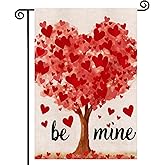 Valentines Day Garden Flag,Be Mine Flag,12x18 Inch Double Sided Love Heart Tree Anniversary Rustic Yard Outdoor Decoration 