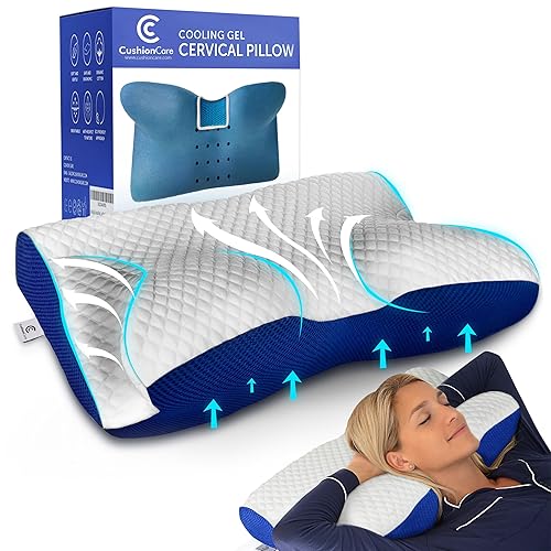 Cooling Gel Cervical Neck Pillow for Pain Relief Sleeping – Ventilated Blue  Memory Foam Orthopedic Contour Pillow for Side, Back, Stomach Sleeper 