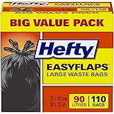 Hefty® Garbage Bags, Value Pack Large 90 Litres Black, EasyFlaps®, 110 Bags