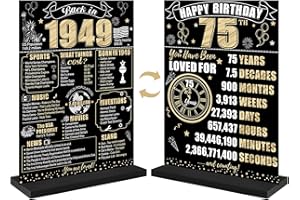 Eiurteao 75th Birthday Decorations Back in 1949 Table Sign for Men Women, Black Gold Happy 75 Bday Two-Sided Wooden Table Poster with Stand Party Supplies, Seventy-five Birthday Display Holder Decor