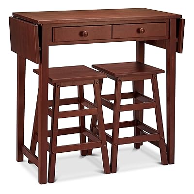 Civet Home Double Drop Leaf Stools Breakfast Set, Walnut