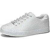 LUCKY STEP Platform Rhinestone Fashion Glitter Sneakers | Sparkly Bling Bedazzled Wedding Bridal Shiny Shoes for Women