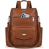 RAINSMORE Convertible Backpack Purse for Women Designer PU Leather Backpack Purse Waterproof Women's Fashion Backpack Handbags 13.3 Inch Anti Theft Crossbody Shoulder Bag for Work Travel College Brown