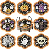 8 Pcs Halloween Diamond Art Coasters Kit for Beginners 3.9 inch Non-Slip | Halloween Diamond Painting Coasters Kit with Holder Cork Pads, Diamond Art Kits for Adults Coasters, Gift for Handmade Lovers