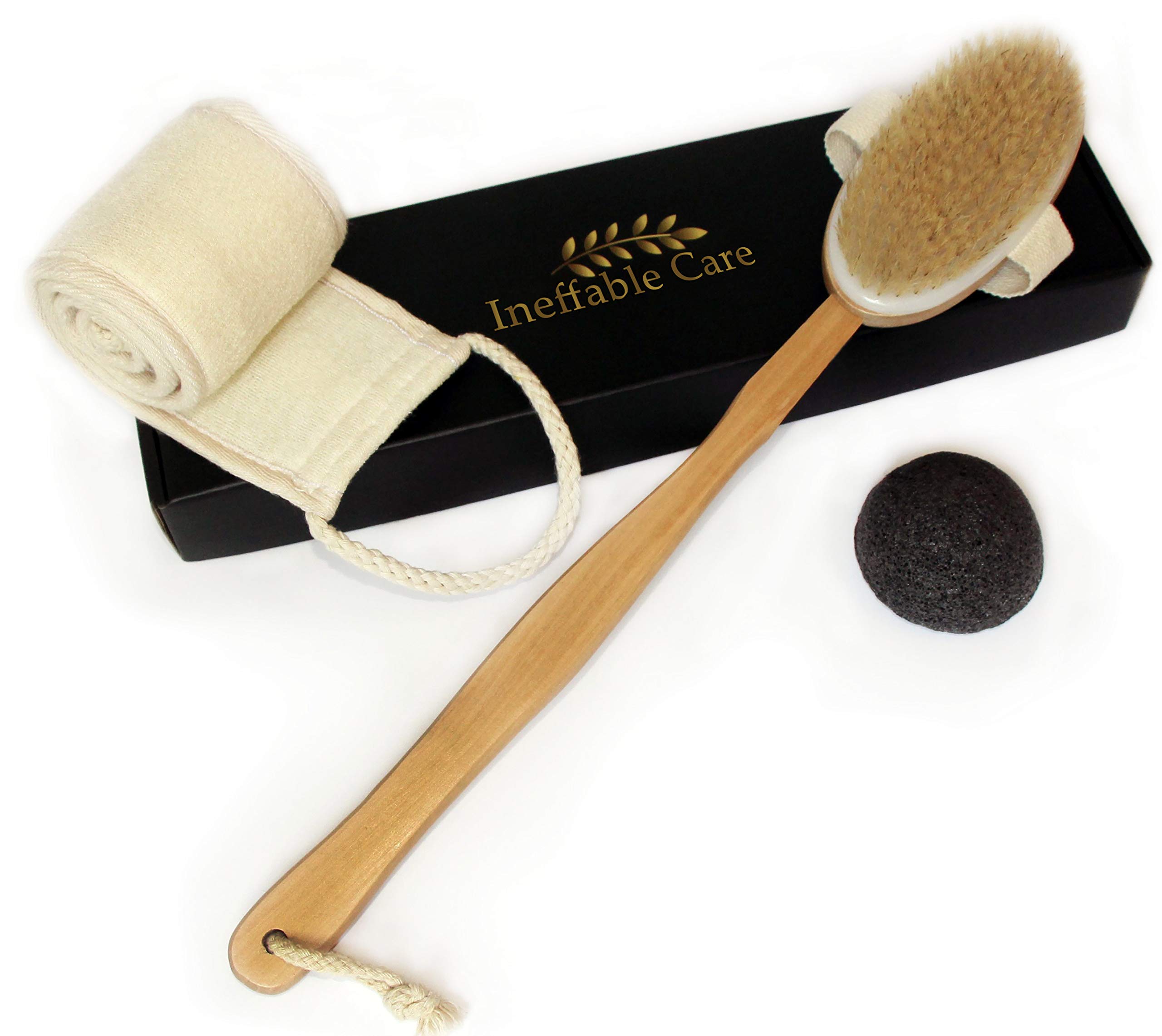 Loofah Back Scrubber & Body Brush for Dry Skin Brushing with 100