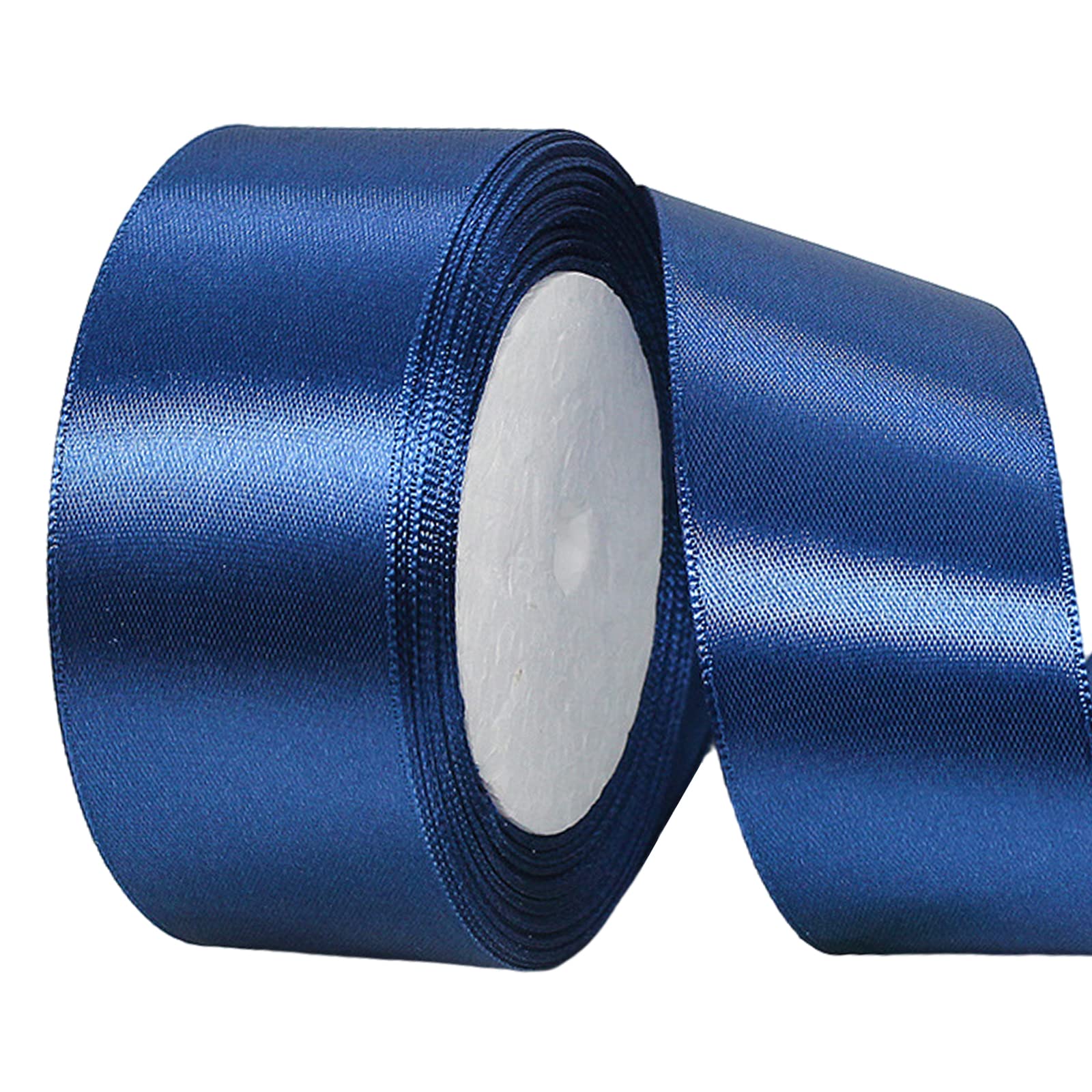 POPOYU Dark Blue Satin Ribbon 40mm, 22m Claret Blue Hair Ribbon Cake Bows,Polyester Ribbons Fabric Gift Satin Ribbons for Union Jack Xmas Birthday Party Gift Wrapping,Basket Cake DIY Craft,Wedding Car