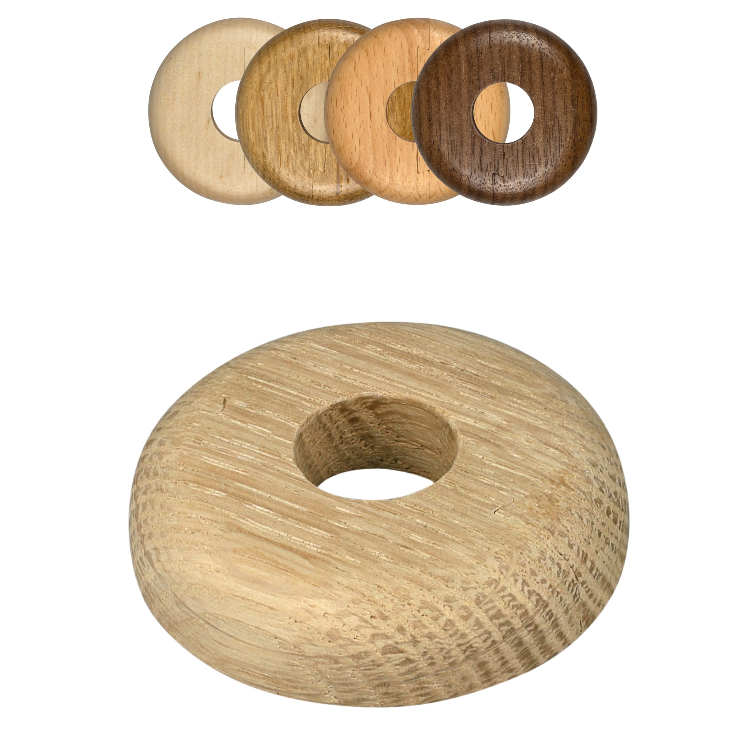 FUX 2 Radiator Pipe Covers Single Collars 22mm Unvarnished Oak Wood - Heater Covers - Floor Rings