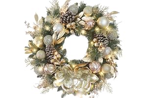 Chrisxiao 24 Inch Christmas Wreath for Front Door, Christmas Wreath with Golden Balls,Pine Needles, Pine Cones & Gold Accents for Home Door Window Wall Indoor Outdoor Christmas Decoration ﻿