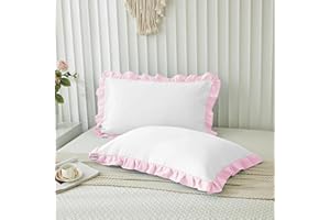 AYANSHI BEDDING Dual Tone Ruffle Pillow Shams Standard Size Set of 2, 20X26 - Unique Ruffled Fringe Design Pillow Cases Soft & Breathable - Luxurious Decorative Pillow Covers 20X26 - (White-Baby Pink)