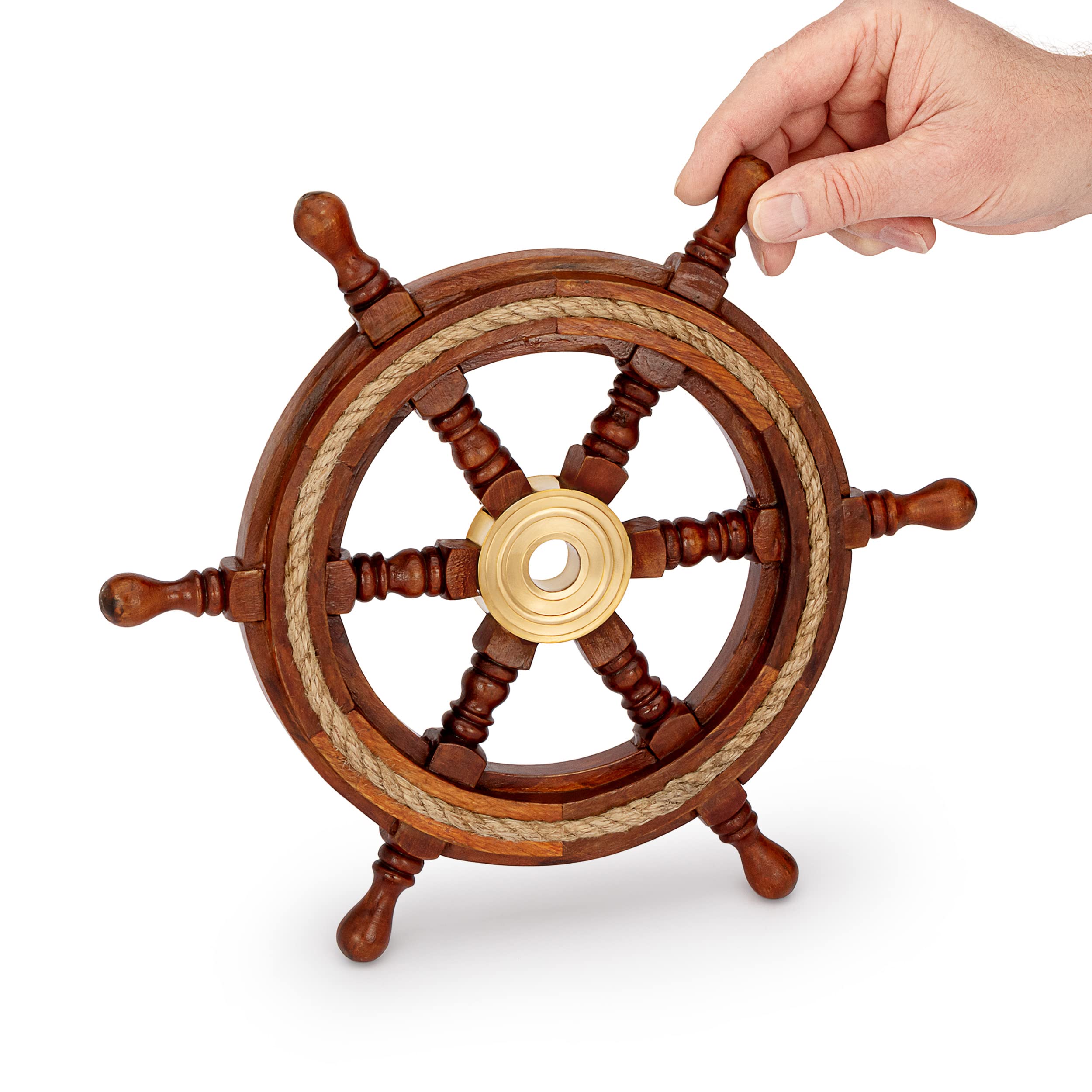NKlaus 30 cm Maritime Steering Wheel Wood with Brass Hub Standard Quality Ship Wheel Decoration 11741