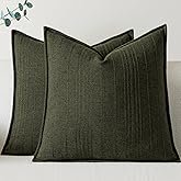 a moment Linen Pillow Covers Set of 2,Boho Farmhouse Throw Pillowcases Neutral Textured Decorative Covers for Couch Sofa,Linen Blend Accent Case Cushion Living Room Home Decor 18"x18"Dark Green