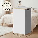 efluky 100L Large Laundry Basket with Lid Bamboo Handles Beige view 2