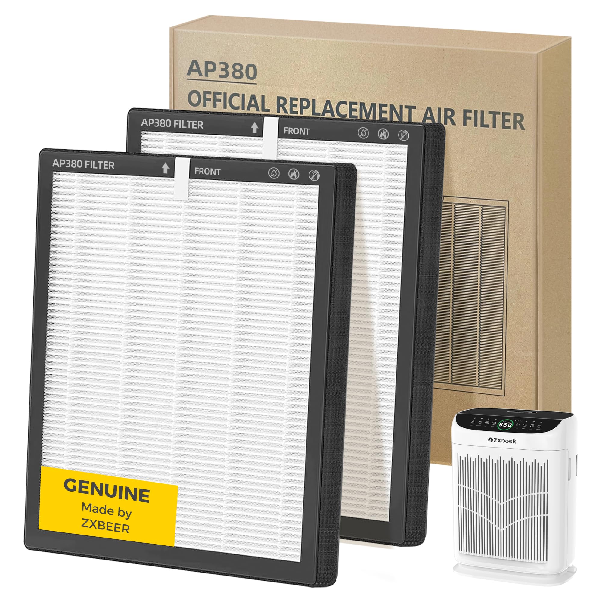 Photo 1 of ZXBEER Replacement Filter Compatible with AP380 Air Purifier, 3-IN-1 HEPA and High-Efficiency Activated Carbon Filter for Home,2 Pack, Official
