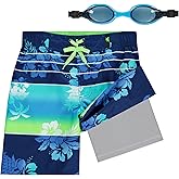 ZeroXposur Boys Swim Trunks with Compression Liner and Goggles, Quick Dry Swim Shorts