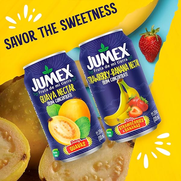 JUMEX STRAWBERRY BANANA & GUAVA JUICE NECTAR – MADE WITH FRESH FRUIT PUREE – TROPICAL FRUIT JUICE CONCENTRATE FOR SMOOTHIE MIX, COCKTAIL MIXERS, KIDS DRINKS & BEVERAGES – 11.3OZ, 12 PACK CANNED DRINKS