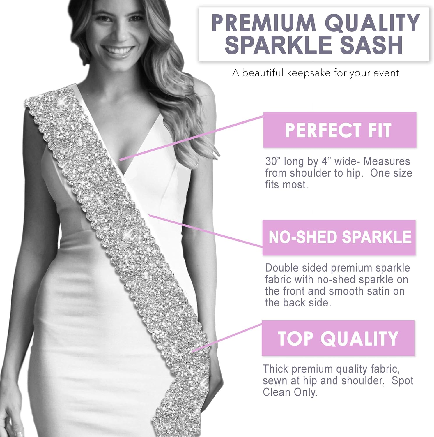 Bride To Be Sparkle Silver Sash - Premium BRIDAL Scalloped Sash for Bachelorette Party - Bridal Shower Decorations & Supplies - Silver: Clothing