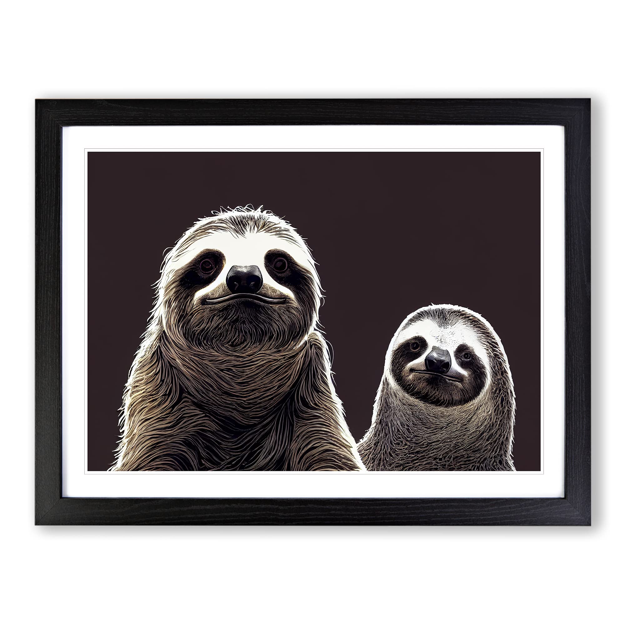 Two Sloths Framed Print | A3 Black Framed Wall Art | Ready to Hang | Modern Nature Picture | Living Room Bedroom Lounge Office
