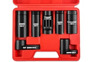 WETT Oxygen Sensor Socket Set, 7-Piece Oil Pressure Sensor Removal Tool, 3/8" 1/2" Drive, 22mm (7/8"), 27mm 29mm, 6 Point & 12 Point, Automotive O2 Sensor Wrench Removal Sockets