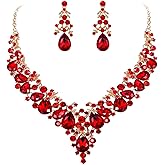 EVER FAITH Women's Crystal Elegant Bridal Floral Cluster Teardrop Statement Necklace Earrings Set