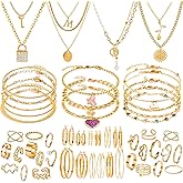 IXNEOP Gold Jewelry Sets for Women Fashion Costume Jewelry Gold Plated Necklace Anklet Bracelet Earrings Set