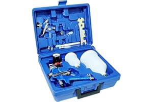 HVLP Air Gravity Spray Gun Set, Aflybltol 2 Pcs Sprayer Paint Gun Kit,1.4mm 600ml&0.8mm 125ml Automotive Paint Gun with Locking Air Pressure Regulator Gauge Paint Sprayer Gun for Car Painting(Blue)