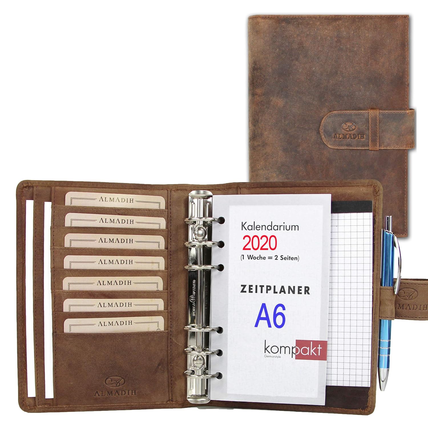 ALMADIH Leather A6 Organiser With Zip, Calendar 2025 Notepad, Premium